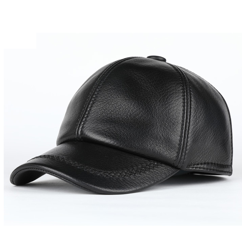 Baseball Cap Structured - หมวกเบสบอลหนังแท้สำหรับผู้ใหญ่ชายและหญิง, หมวกเบสบอลหนังแท้อบอุ่นกลางแจ้งฤดูหนาว