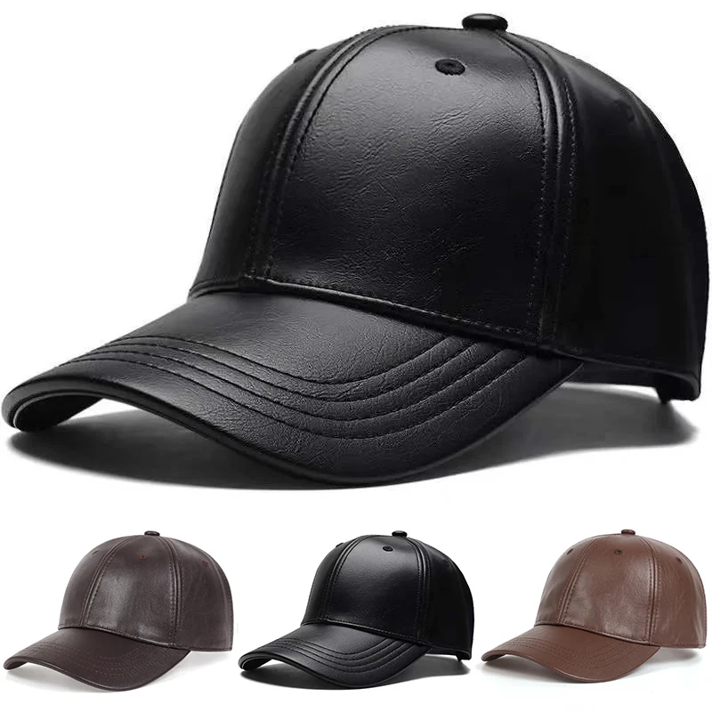Baseball Cap Structured - หมวกเบสบอลแบบ unisex สำหรับผู้ชายและผู้หญิง วัสดุหนัง PU สไตล์ฮิปฮอป