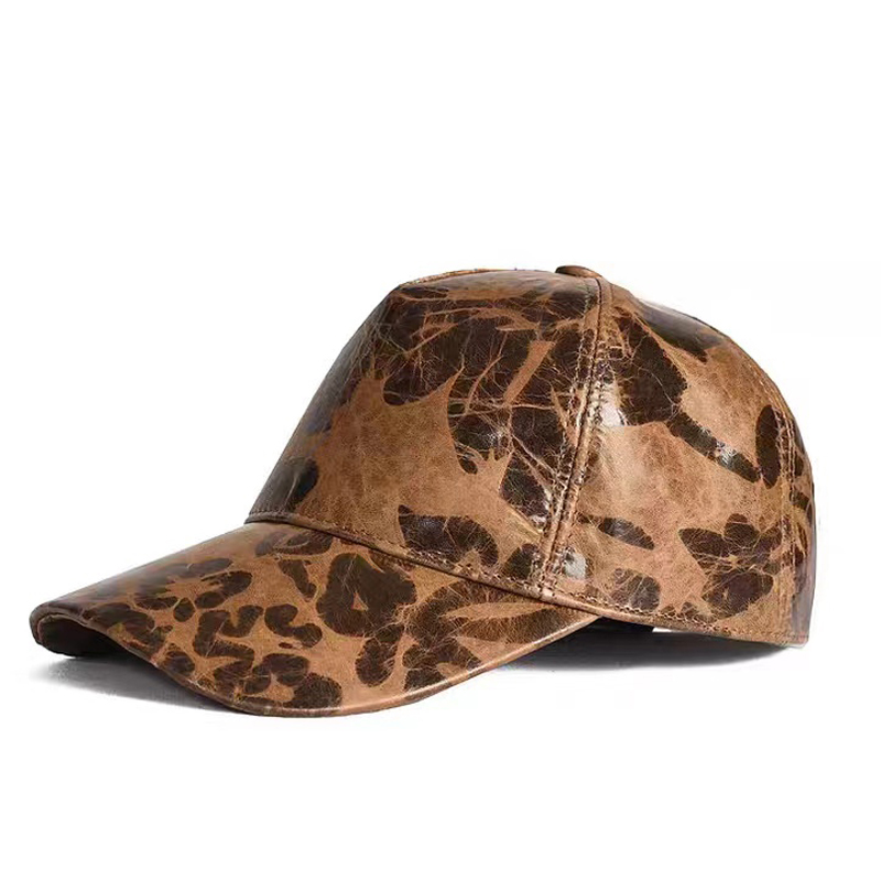 Baseball Cap Structured - หมวกเบสบอลหนังพิมพ์ลายตัวอักษรสำหรับผู้ชาย ผู้หญิง ฤดูใบไม้ร่วง หมวกแฟชั่นกลางแจ้ง สไตล์ลำลอง หนังเคลือบแว็กซ์