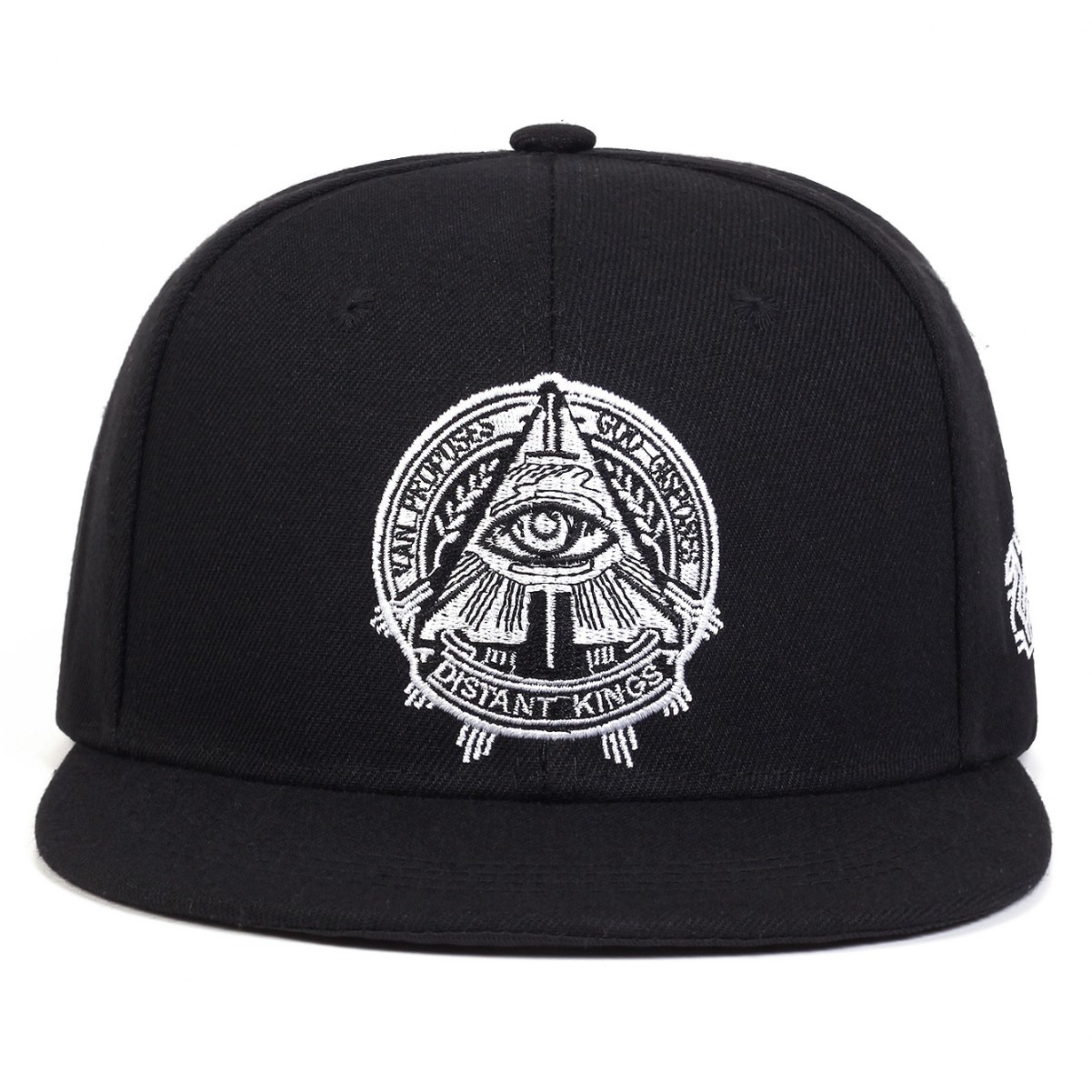 Snapback Hat Flat - หมวกแก๊ปปักลาย All-Seeing Eye สไตล์ฮิปฮอป สีดำ ทรงแบน