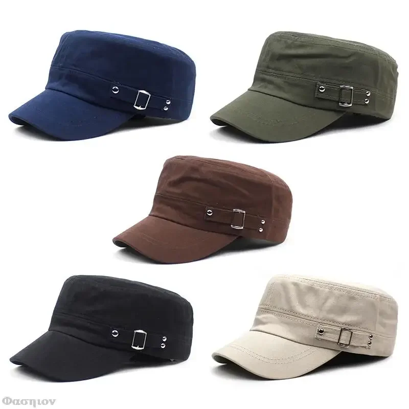 Snapback Hat Flat - หมวกทหารสำหรับผู้ชายผู้หญิง, หมวกผ้าฝ้ายฟอกสีบริสุทธิ์หมวกแก๊ปปีกแบนปรับได้สำหรับฤดูร้อนฤดูใบไม้ร่วง
