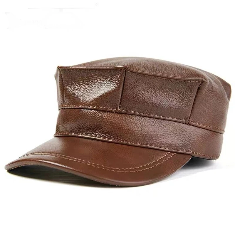 Baseball Cap Structured - ใหม่ขายส่งฤดูหนาวความร้อนของแท้หนังหมวกผู้หญิงหมวกนักเรียนนายร้อยหมวกทหารหมวก Cowhide หนังหมวก